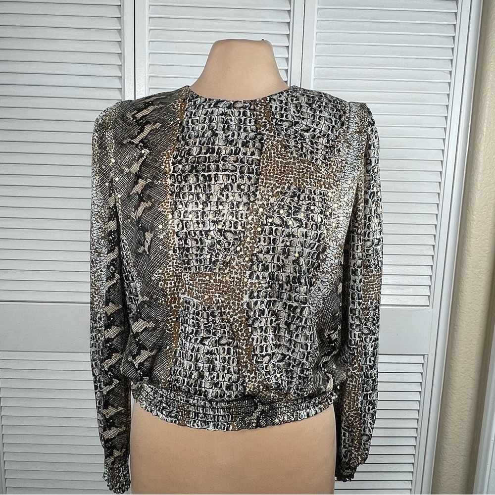 Draper’s & Damon’s Gold &‎ Black Animal Print Blouse – Size 8P – NWT Made in USA